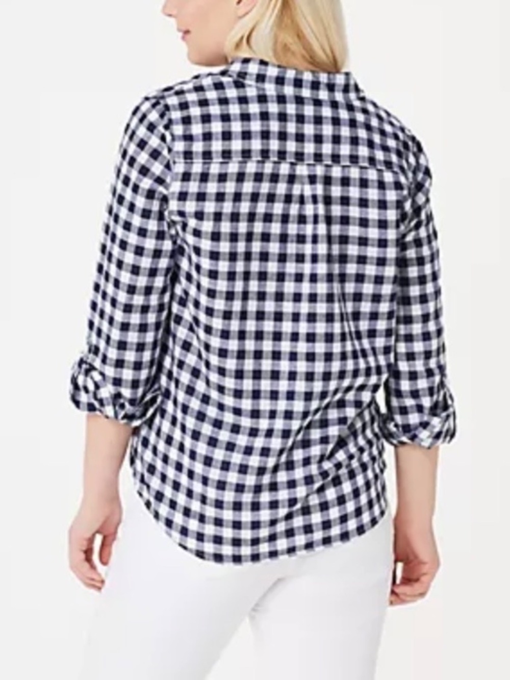 Rachel Hollis Gingham Linen Blend Woven Henley Shirt Black White SZ 14 - Picture 3 of 16